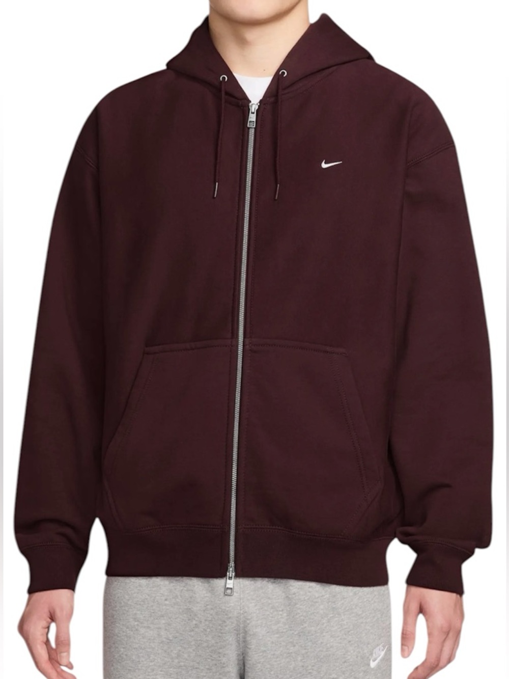Nike Lab Solo Swoosh Zip Up Hoodie Sweatshirt Burgundy Crush Mens Medium